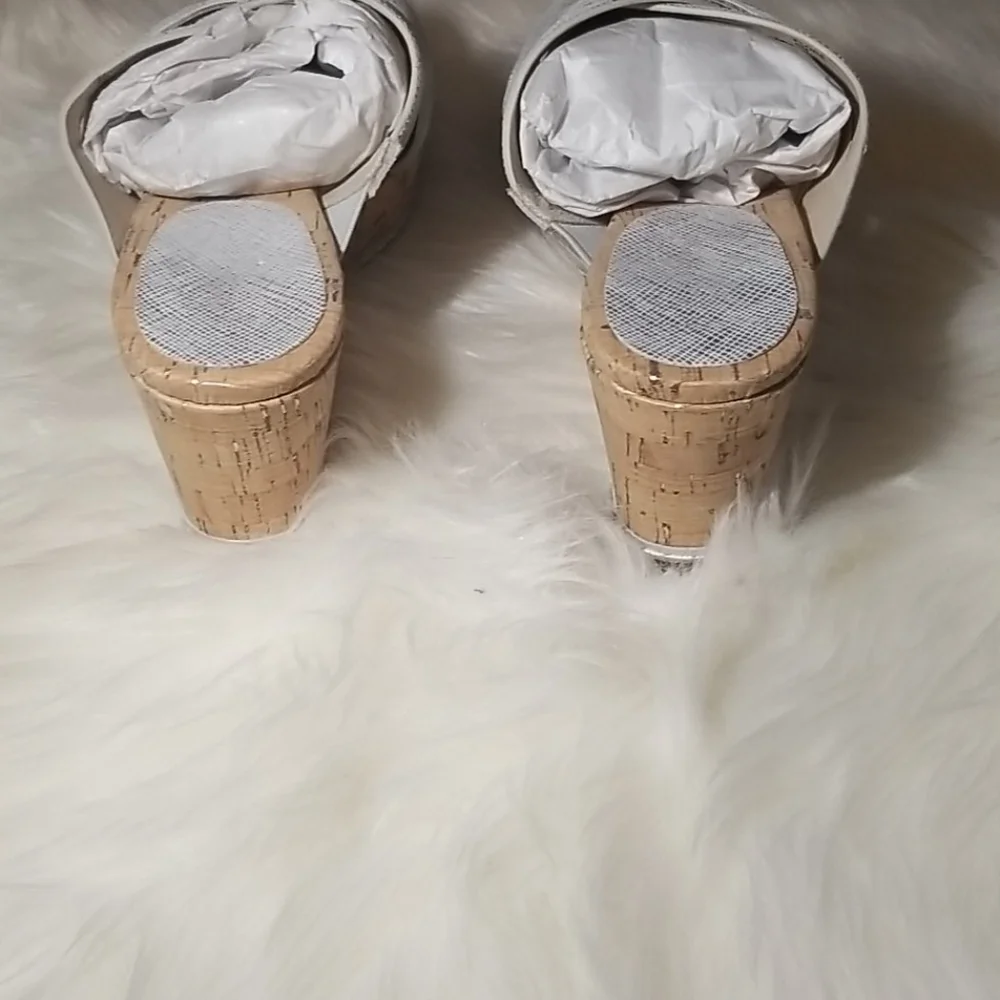 Donald J. Pliner Silver Leather Cork Wedge Sandals